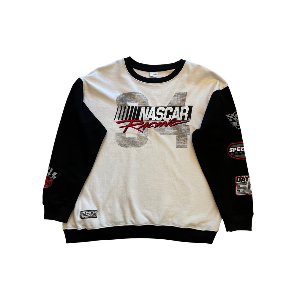 NASCAR Racing Motorsports White Black Daytona 500 Crewneck Sweatshirt Size L